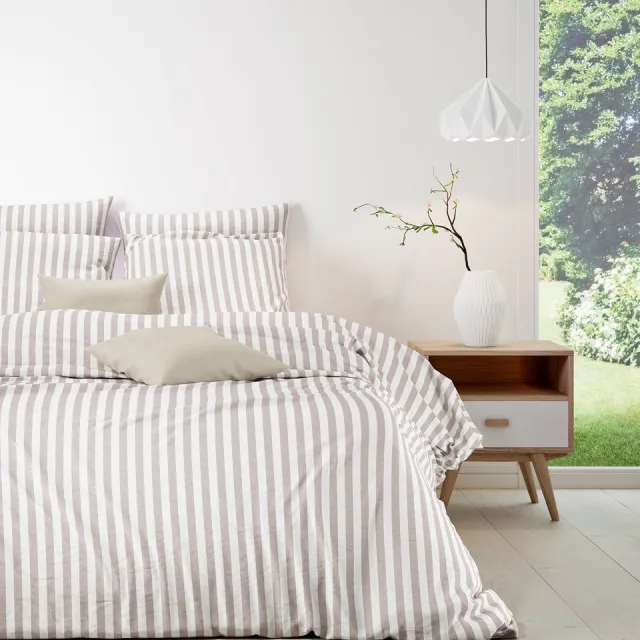 Mistral Home DEKBEDOVERTREK - katoen renforcé - 240 x 220 cm + 2x 65 x 65 cm - lits-jumeaux - strepen - wit Wit/Beige