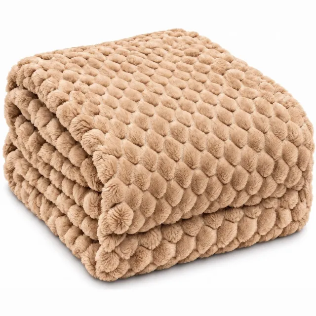 Sorprese Luxe Plaid - 150x200 cm - Fleece Deken met 3D Reliëfstructuur - Super Zacht, Warm en Donzig - Bankdeken en Woondeken - Camel Beige