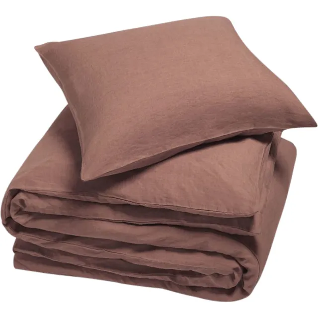 Yumeko dekbedovertrek gewassen linnen klei roze 140x220 + 1/60x70 - Biologisch & ecologisch Clay Rose
