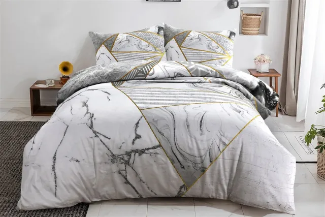 Padiro dekbedovertrek 260 x 220 cm - extra groot XXL - Katoensatijn - Grijs / Goudkleurig - Marmerlook, Abstract design - Met 2 kussenslopen 50 x 70 cm - 3-delig voor 2 personen