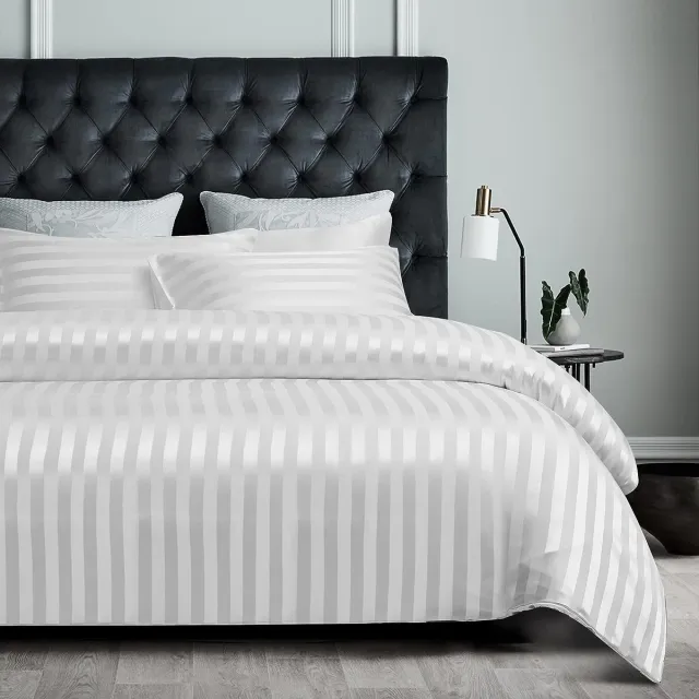 Damier Satijn beddengoed wit - zijdeglans gestreept beddengoed set 3-delig hoogwaardig luxe dekbedovertrek met verborgen ritssluiting en 2 kussenslopen , wit