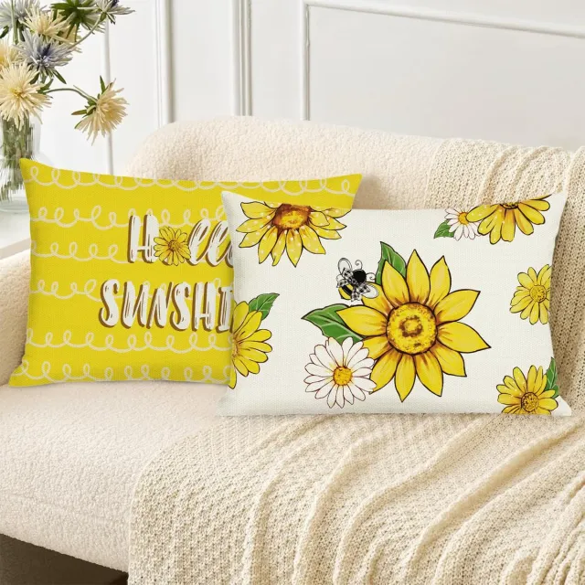 Ibenzoa Decoratieve Kussenslopen Set met Zonnebloemdesign voor Binnen- en Buitendecoratie, 30x50 cm geel