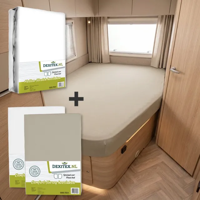 dexitex Frans bed - 1 molton met 2 hoeslakens - rechts 1 x Wit + 1 x Zandkleur