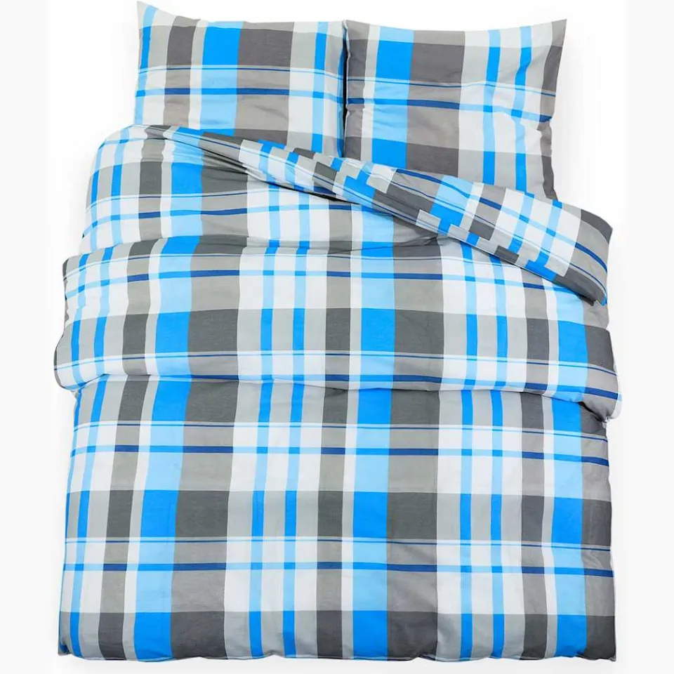 vidaXL Dekbedovertrekset 200x220 cm katoen blauw en grijs