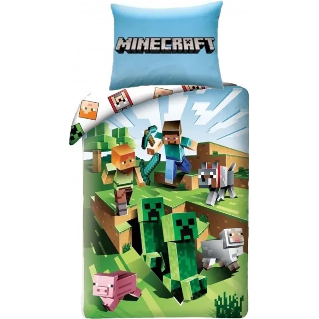 Minecraft Dekbedovertrek Battle - Steve - Creeper - Sheep - 140 x 200 cm multicolor