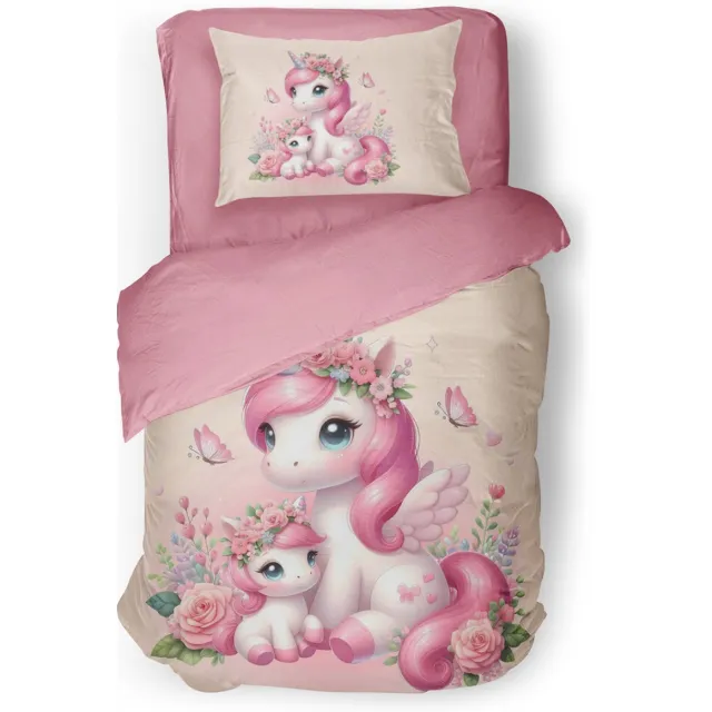 Eleganzzz Kinder Dekbedovertrek Unicorn Glow - Eenhoorn Dekbedovertrek - Pink - 140x200/220cm - Dekbedovertrek Kinderen - Micropercal - Eenpersoons Unicorn Glow Pink