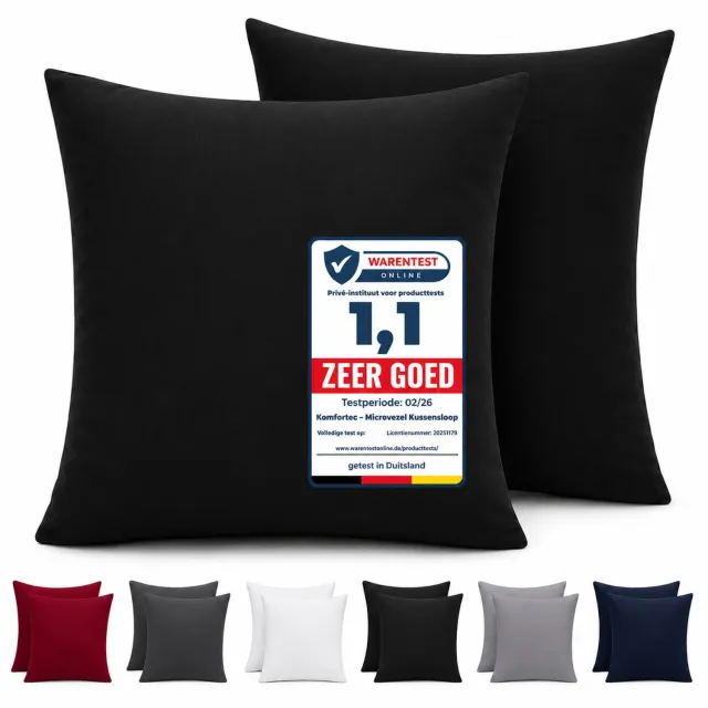 Komfortec Set van 2 Premium Kussenslopen 65x65 cm - Superzachte Kussenhoes – 100% - Geborsteld Mikrovezel 90g/m² - Zwart