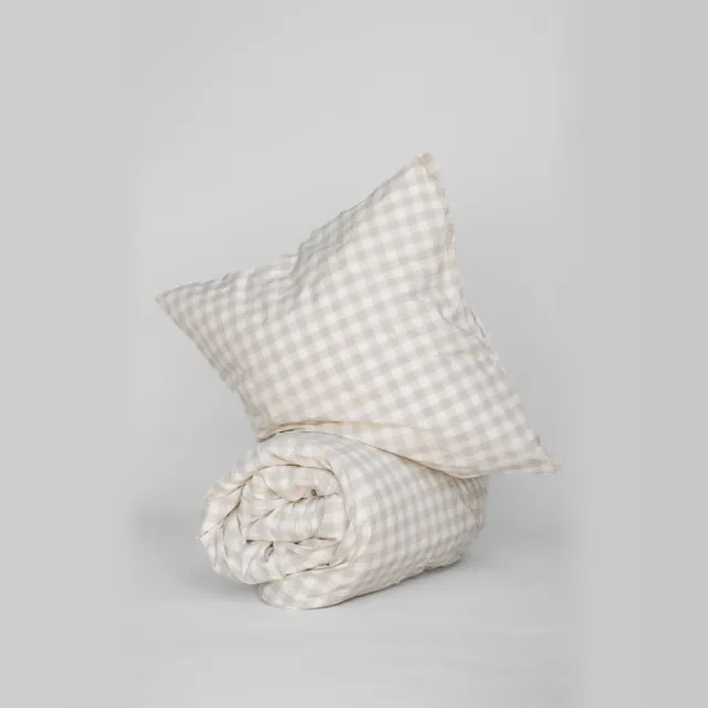 MELA unisex vegan Beddengoedset Majuli Check Berk Naturel Wit Beige