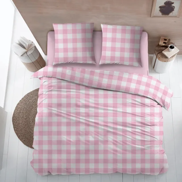 Welterusten Flanel laken LIES roze met slopen wit