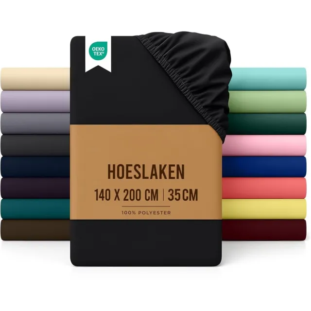 PromoHome Geborsteld Microvezel Hoeslaken 140x200 cm - Elastische Randen - Geschikt voor Matrassen tot 35 cm Diep - Krimp- en Vervagingsbestendig - Marineblauw