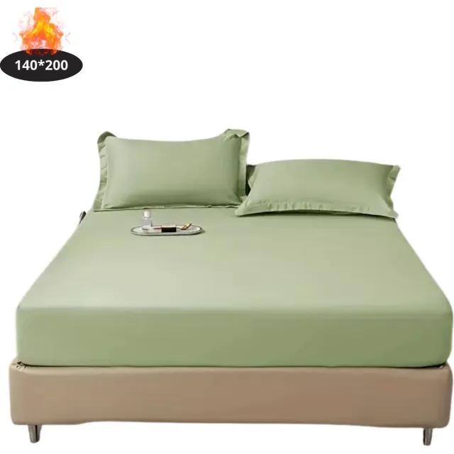 Bovista Hoeslaken Set - Inclusief Kussensloop - 3 Delige Set - Beddengoed - Fitted Sheet - Pillow Case - Bed - Muntgroen 140 x 200