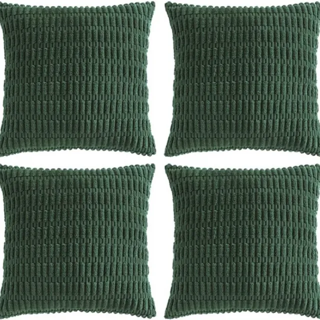 Thuys Set Van 4 Kussenslopen – 55 x 55cm – Donkergroen Fluffy Corduroy – Decoratieve Kussenhoezen Voor Bank – Sofa – Sierkussens
