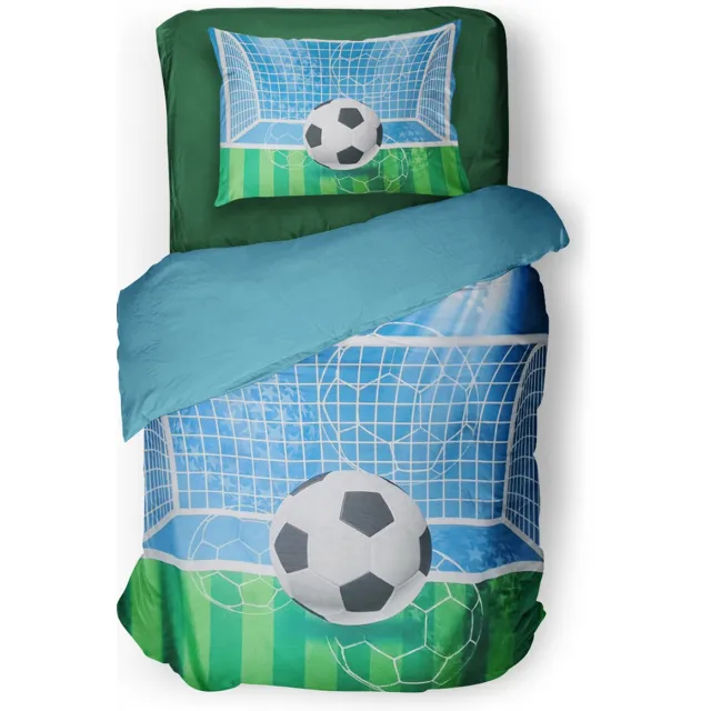 Eleganzzz Kinder Dekbedovertrek Goal - Voetbal Dekbedovertrek - Green - 140x200/220cm - Dekbedovertrek Kinderen - Micropercal - Eenpersoons