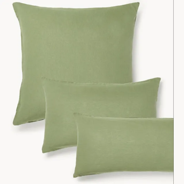 Westwing Collection Gewassen linnen kussenhoes Airy Groen