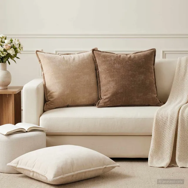 vidaXL Kussensloop 2 st HOUTEN Crèmekleurig 60 x 60 cm Chenille Stof