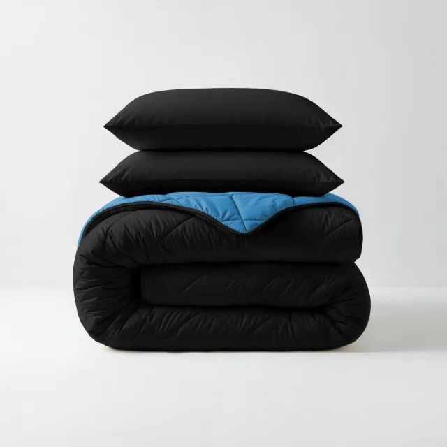 Sleeptime 2 in 1 Diamant Dekbed - Dekbed zonder Overtrek Inclusief Kussenslopen - 240x200 - Zwart/Blauw