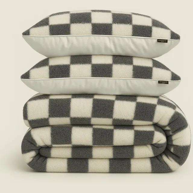 Zydante Dekbedovertrekset Chess Fleece Zwart met 1 Kussensloop