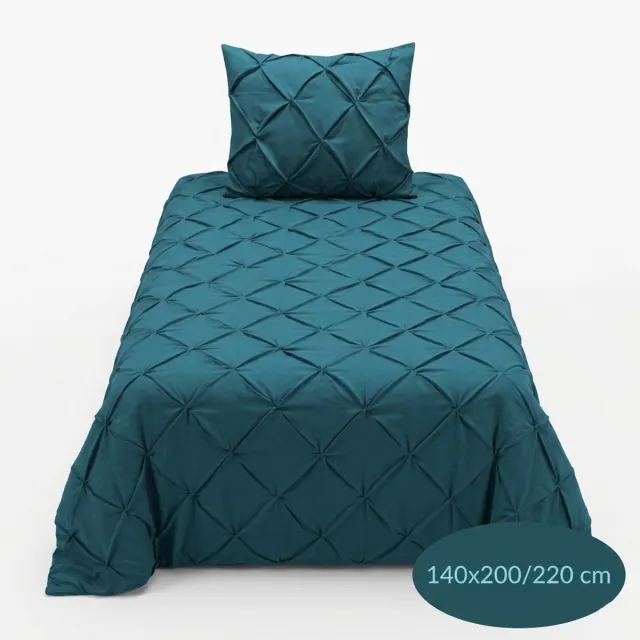 Roden Blue Luxe Geplooid dekbedovertrek - Petrol Blauw - 140x200/220 - Ademend & Zacht - Hotel Chique - incl kussensloop