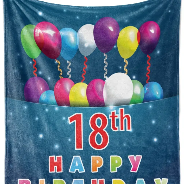 ABAKUHAUS Kleurrijke zachte flanellen fleece deken, ballonnen voor de 18e verjaardag, knusse pluche plaid, 125 x 175 cm, blauw en wit Multicolor