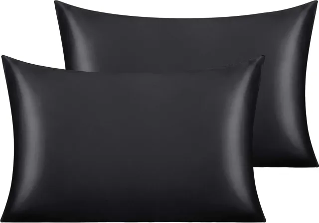 Famanu Zijden satijnen kussenslopen - satijnen kussensloop voor haar en huid - 2 kussenslopen met envelopsluiting - 50 x 75 cm - zwart