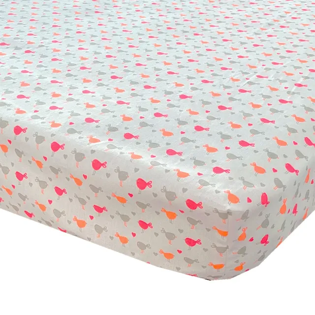 BINK Bedding Hoeslaken Birdie 90 x 200 oranje, roze, grijs