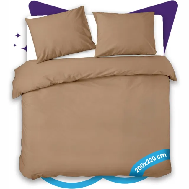 Slaapspeciaal Dekbedovertrek - 100% Katoen Dekbedovertrek - Inclusief Kussenslopen - Ademend en Zacht - 200x220 cm + 2 kussenslopen - Ritssluiting - Extra Lang - Taupe