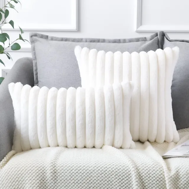 MODENUIT Sierkussenhoezen – Set van 2 – 30 x 50 cm – Pluche en Fluweel – Met Verborgen Rits – Voor Bank en Bed Wit
