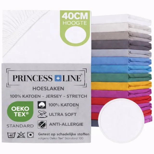 Princess Line Comfortabel Ultra-Soft-Hoeslaken -100% katoen-Jersey -Stretch -Strijkvrij- Rondom elastiek-Hoekhoogte tot 40cm-Voor Boxspring-Waterbed-2Persoons-Lits-Jumeaux-190x220+40cm-Wit