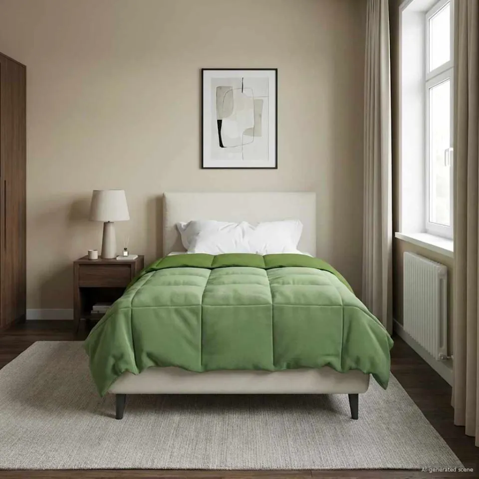 vidaXL Vol jaar dekbed 135 x 220 cm Microfiber (100% polyester) Groen, foto 4