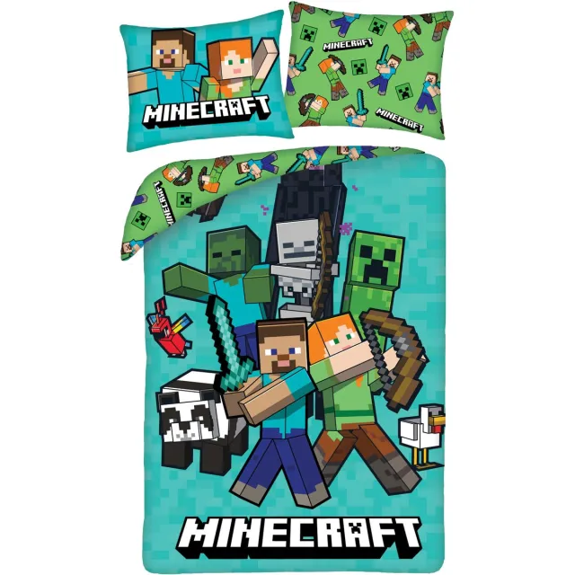 Minecraft Dekbedovertrek Fight Mode - 140 x 200 cm / 70 x 90 cm - Polyester Groen