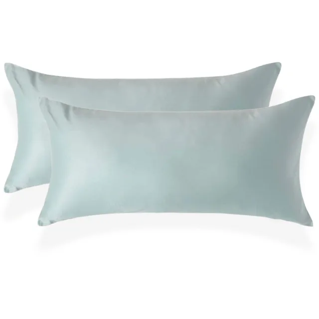 Homescapes Biologisch Kussensloop 40x80 cm – Set van 2 – Eendenei Blauw – 100% Egyptisch Katoen Satijn – Draaddichtheid 400
