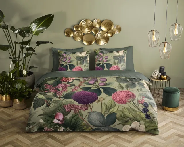 Descanso dekbedovertrek bloemen & bladeren - Lits jumeaux 240x200/220 cm - Groen - 100% Katoen satijn Green