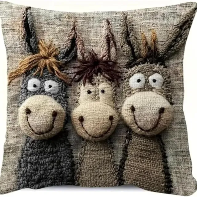 SNQ kussensloop – Vintage Ezel Sierkussenhoes – 45x45 cm – 2D Bedrukt Polyester – Met Verborgen Rits – Voor Bank en Sofa Ezel (cartoonontwerp)