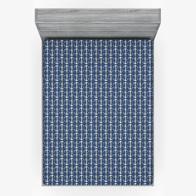 ABAKUHAUS anker hoeslaken, nautisch motief touw omheen, zacht stoffen beddengoed rondom elastiek, 140 x 200 cm, donker hemelsblauw en wit Donker Hemelblauw en Wit