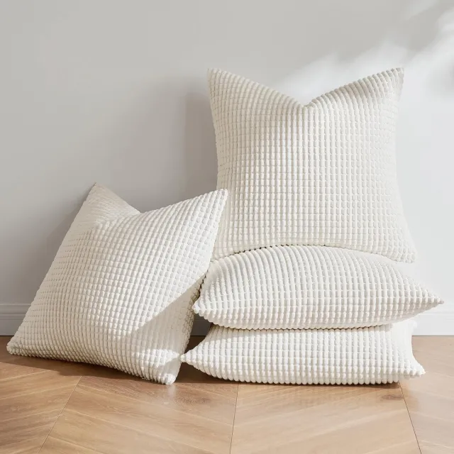 Ibenzoa Set van 4 Luxe Ribfluweel Kussenslopen voor Woonkamer, Slaapkamer en Kantoor wit