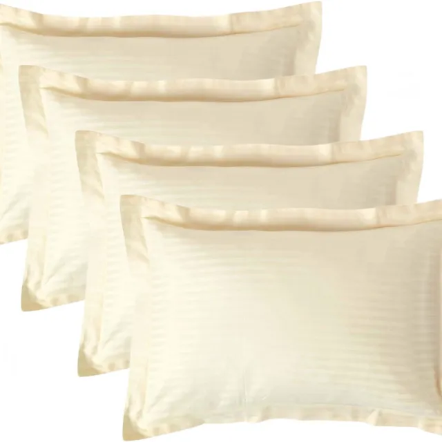 Homescapes Satijn Streep Katoen Kussensloop 50x75 cm met Sierrand – Set van 4 – Lichtgeel – 100% Egyptisch Katoen Satijn – Draaddichtheid 330