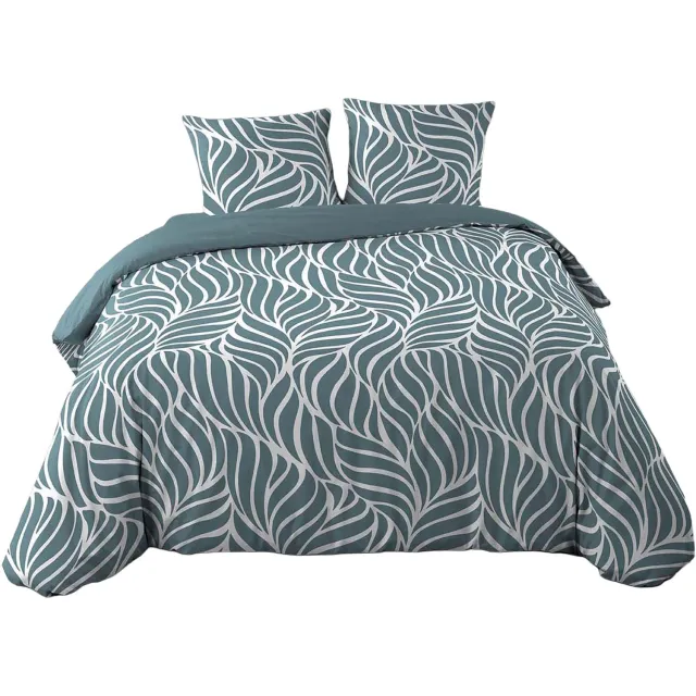 Douceur d intérieur Douceur d'intérieur - Dekbedovertrek - Compleet katoen beddengoed met bladerenmotief, 240 x 220 cm Donkergroen