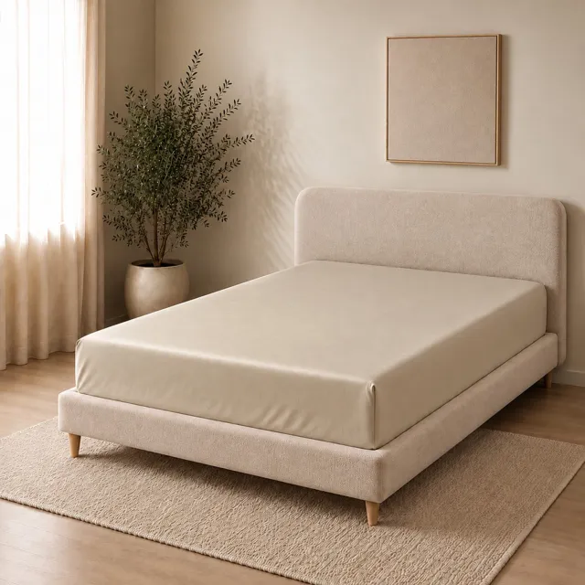 AMSTELINEN Hoeslaken - 140 x 200 + 35 cm - 100% Biologisch Katoen 300 TC Satijn - Warm Sand – Extra Langvezelig Katoen (1)