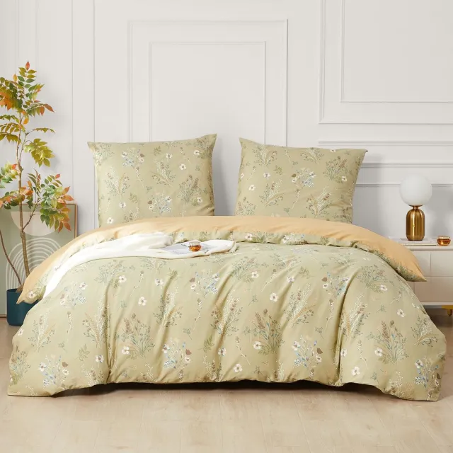 Ibenzoa Beddengoedset van Katoen met Bloemenpatroon in Groene Tinten voor Luxe Slaapcomfort klaver