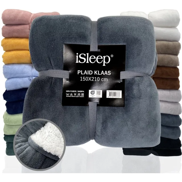 iSleep Plaid Klaas - Heerlijk Zacht - Fleece Deken - Extra Lang - 150x210 cm - Antraciet