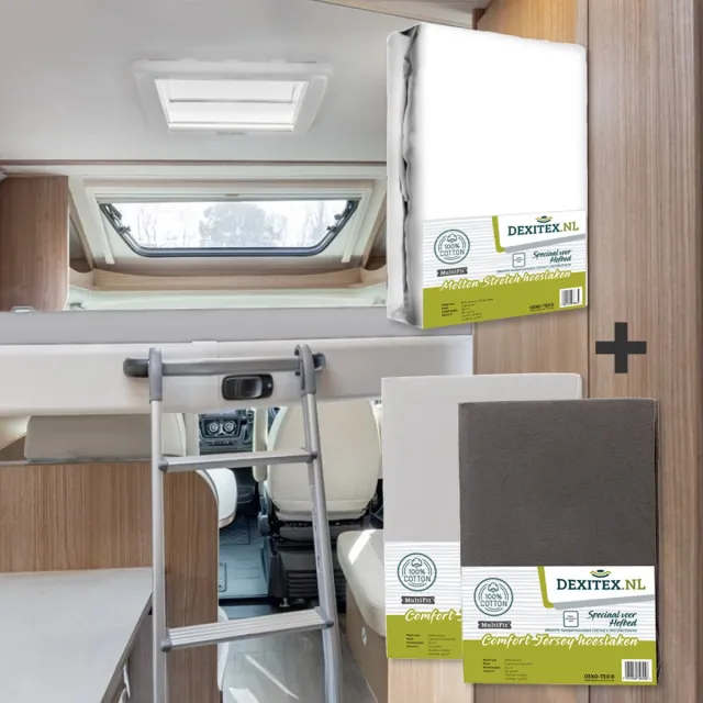 dexitex hefbed 1 x Molton & 2 x Hoeslaken Lichtgrijs + Antraciet / Geschikt voor Camper 1 x molton/ 1 hoeslaken Lichtgrijs + 1 hoeslaken Antraciet