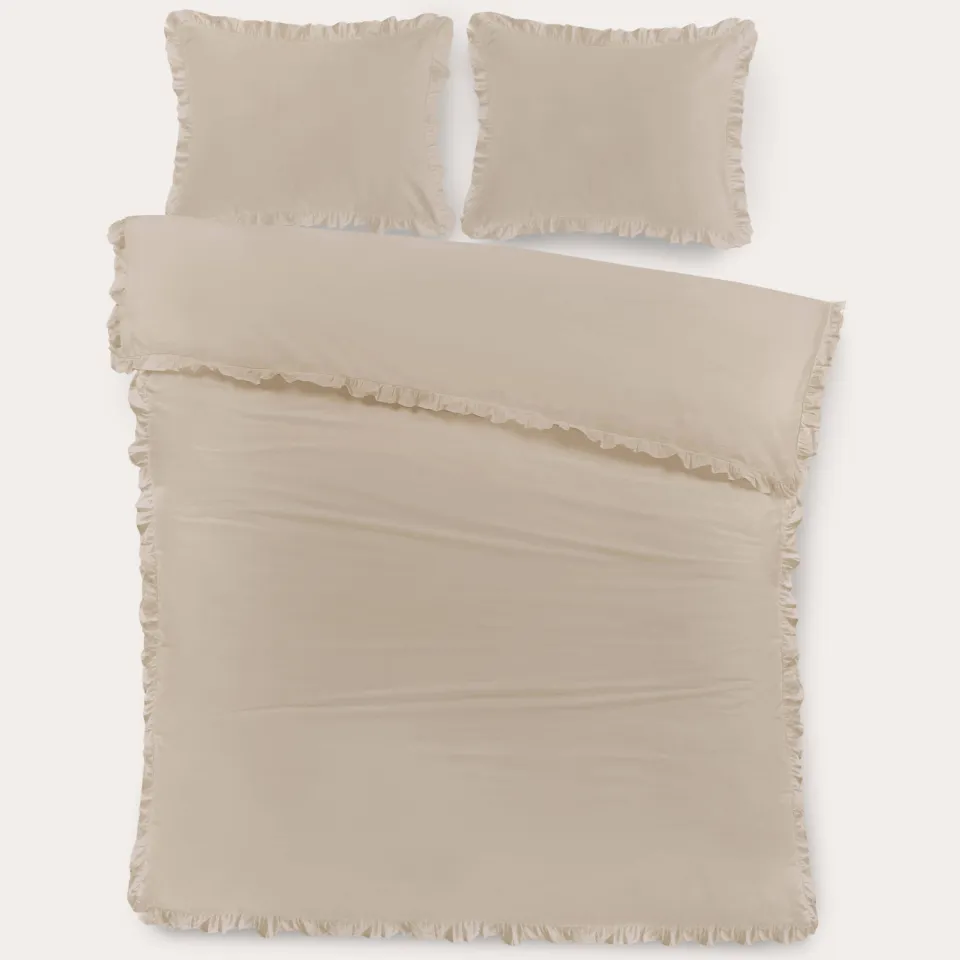 NOUS Living katoenen ruffle dekbedovertrek beige, foto 2
