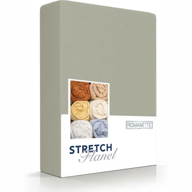 Romanette Stretch - Flanel - Hoeslaken - Tweepersoons - 140/150x200/220 cm - Khaki