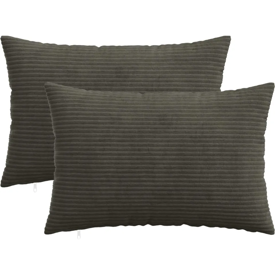 vidaXL Kussensloop 2 st HEERLEN Antracietkleurig 50 x 75 cm corduroy, foto 3