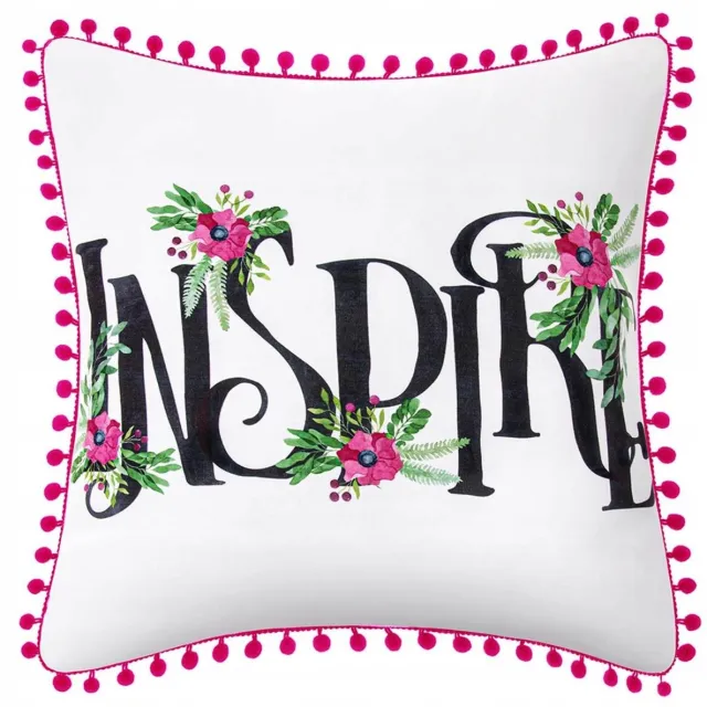 Spod Igły i Nitki Decoratieve Kussensloop Inspire Wit 45x45 cm met Roze Pompons