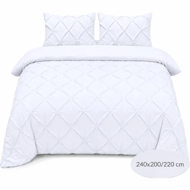 Roden Blue Luxe Geplooid dekbedovertrek - Wit - 240x200/220 - Ademend & Zacht - Hotel Chique - incl kussenslopen