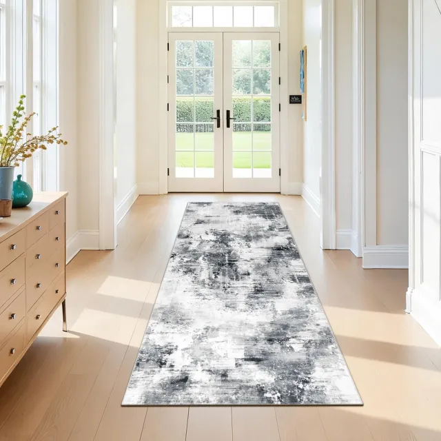 Famanu Halve Loper 80 x 200 cm Antislip Wasbaar Modern Abstract Patroon Grijs Neutraal