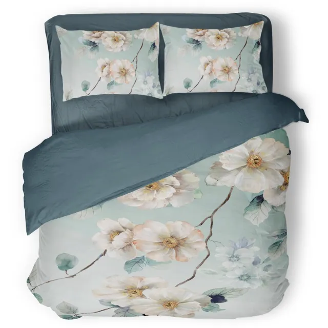 Eleganzzz Dekbedovertrek Wildflower - Light Blue - Dekbedovertrek 240x200/220cm - Micropercal - Lits Jumeaux - Dekbedovertrekken - Bloemen Dekbedovertrek