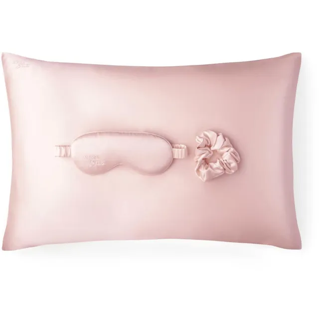 MenaSilk Giftset – Roze – Kussensloop + Eye Mask + Scrunchie – 100% Moerbeizijde – Charmeuse – OEKO-TEX keurmerk- Geschenkdoos