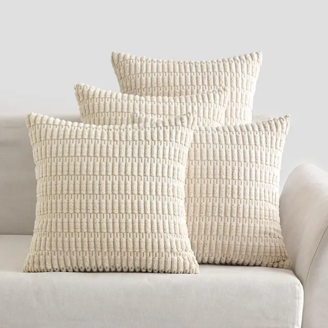 Ibenzoa Set van 4 Luxe Decoratieve Kussenhoezen voor Moderne Woonkamer en Slaapkamer, Crème, 40 x 40 cm